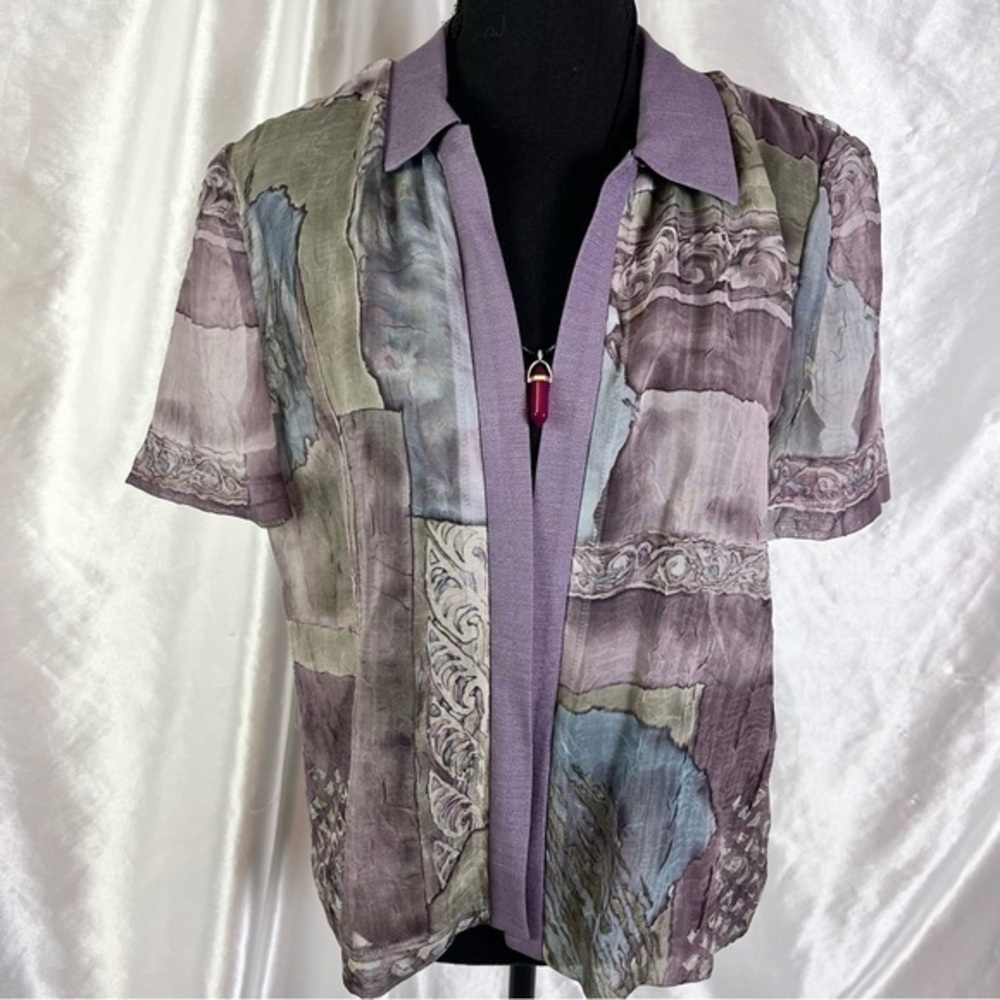Y2K Sheer Watercolor Open-Front Short Sleeve Jacket – Fairycore Layering 6P